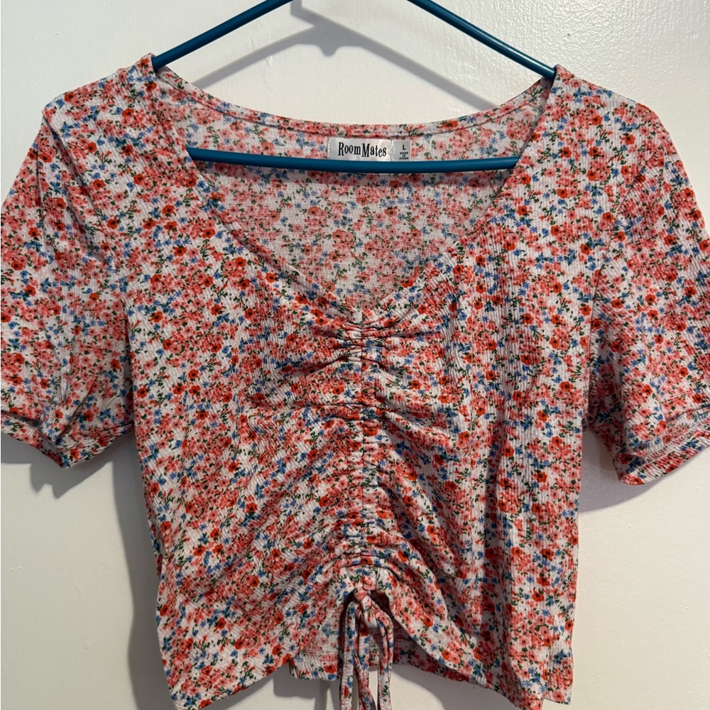 Roommates Floral Ruched Women's Top - Red and Blue